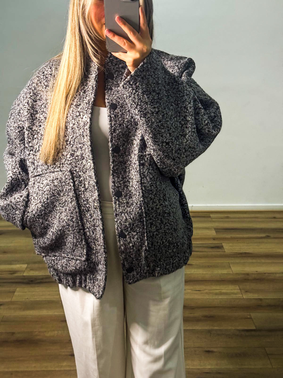 Teddy Bouclé Oversized Jacket - Grijs