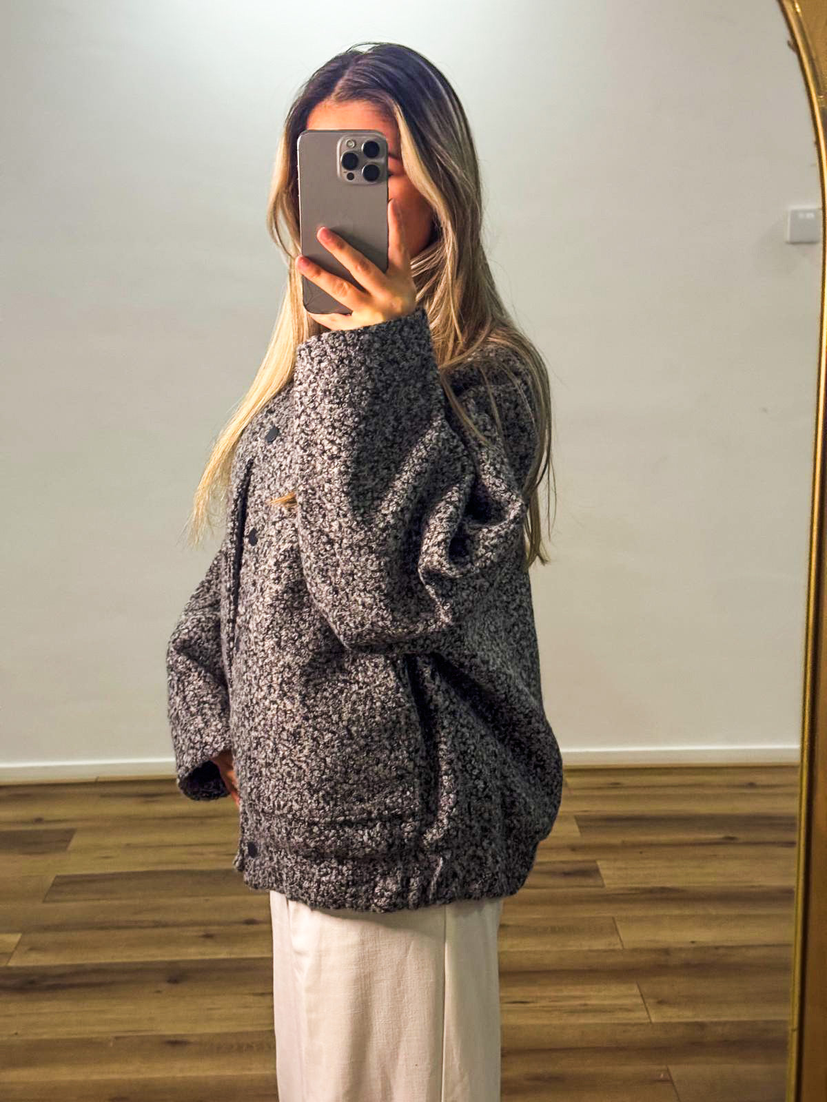 Teddy Bouclé Oversized Jacket - Grijs