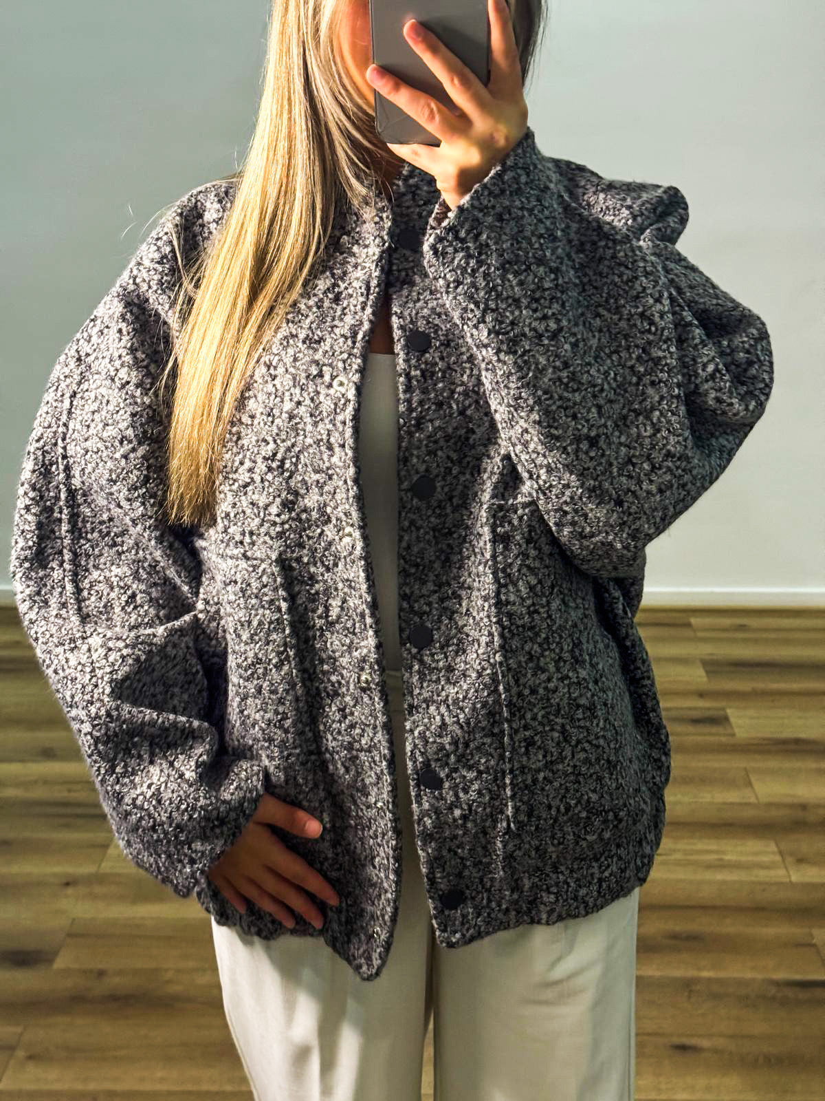 Teddy Bouclé Oversized Jacket - Grijs